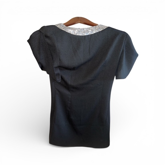 TS Three Seasons Women's Size Small Black Blouse with Silver Sequin Box Accents - Picture 2 of 5